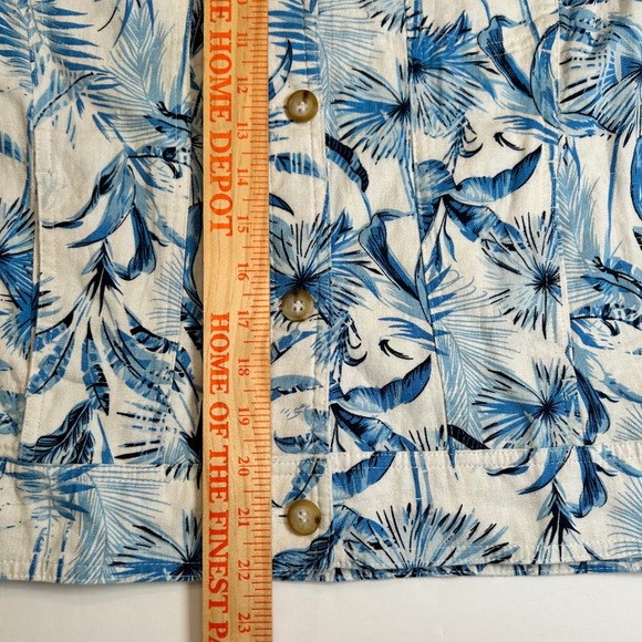 Tahari Women Blue White Tropical Leaf Print Linen Viscose Button Down Jacket XL - Picture 7 of 8
